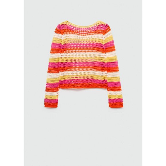 MANGO (MNG) Womens Size Small Pink Orange Yellow White Combined crochet sweater - Picture 1 of 8